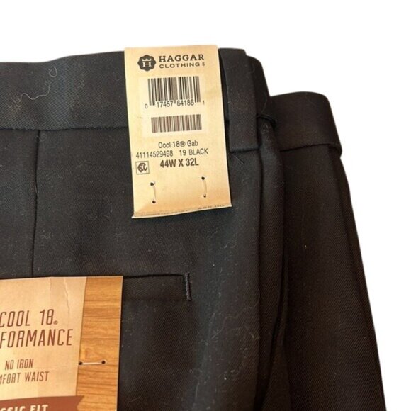 Haggar Mens Classic Fit Cool 18 Performance Pants With No Iron Comfort Waist Bla - Picture 5 of 7